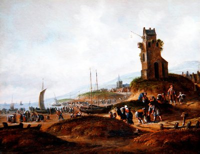 Vue de Scheveningen, avec des pêcheurs vendant leur prise - Thomas Heeremans