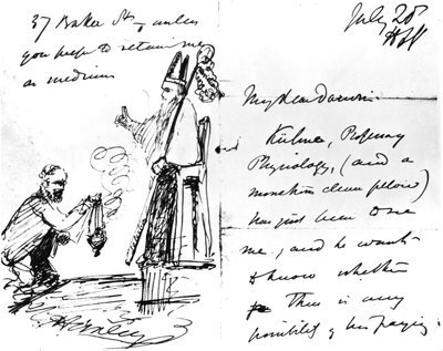 Une lettre de Thomas Henry Huxley à Charles Darwin, avec un croquis de Darwin en évêque ou saint, 20 juillet 1868 - Thomas Henry Huxley