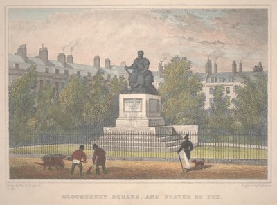 Bloomsbury Square avec statue de Fox, gravé par Charles Mottram - Thomas Hosmer Shepherd