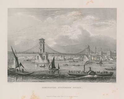 Pont suspendu de Hungerford traversant la Tamise - Thomas Hosmer Shepherd