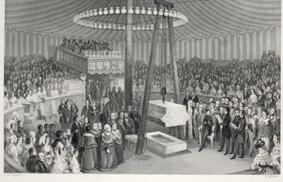 Pose de la première pierre de la nouvelle Bourse Royale, tirée de 
