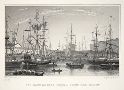Docks de Sainte Catherine, du bassin, Tour, de Londres et ses environs au XIXe siècle pub. Jones und Co., 1827-1829 - Thomas Hosmer Shepherd