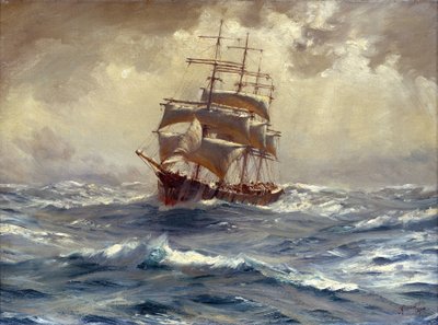 Un navire à 4 mâts hanté avant la tempête, ce type de bateau était utilisé pour le commerce de céréales et de nitrate d