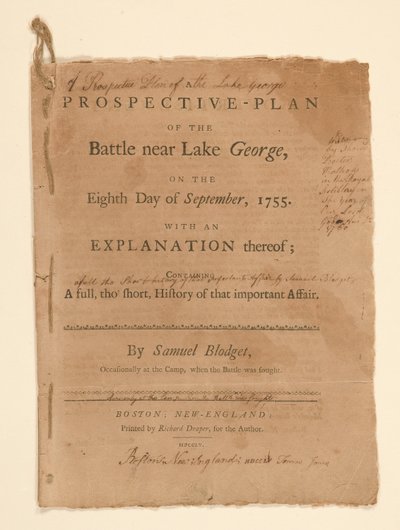 Plan projectif de la bataille près du lac George. Texte (partie B) par Samuel Blodgett - Thomas Johnston