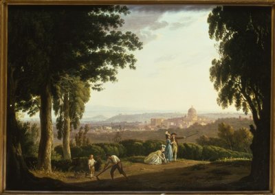 Figures élégantes sur une colline avec vue lointaine de Rome - Thomas Jones