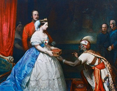 La reine Victoria présentant une Bible dans la salle d