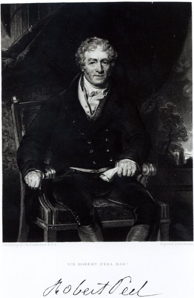 Portrait de Sir Robert Peel (1788-1850), gravé par H. Robinson - Thomas Lawrence