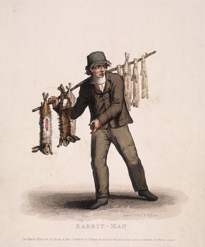 Vendeur de lapins portant une perche avec des lapins, 1820 - Thomas Lord Busby