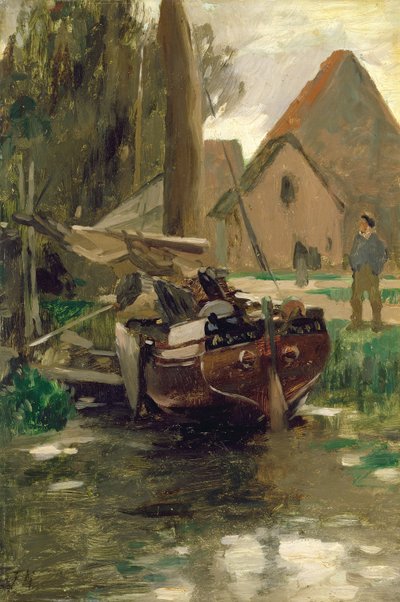 Petit port avec un bateau - Thomas Ludwig Herbst