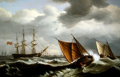 Bateaux côtiers néerlandais avec une frégate anglaise au mouillage dans une tempête au large de Harwich - Thomas Luny