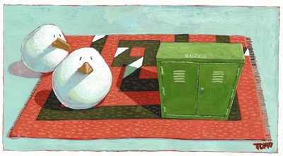 Deux oiseaux et boîte d