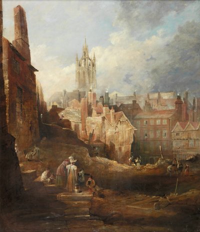Fouilles pour le pont de haut niveau, Newcastle upon Tyne, vers 1846 - Thomas Miles Richardson