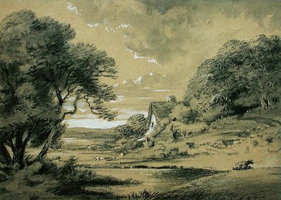 Paysage avec un cottage près d