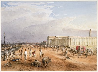 La nouvelle Monnaie sur le Strand, vue du sud, avec des navires au-delà, inscrit sur la page de l