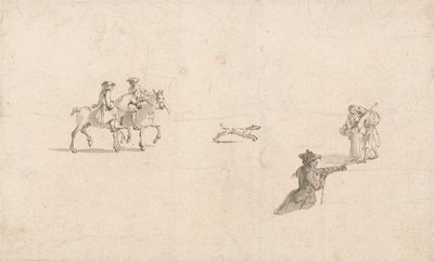 Cavaliers, figures et un chien - Thomas Ross