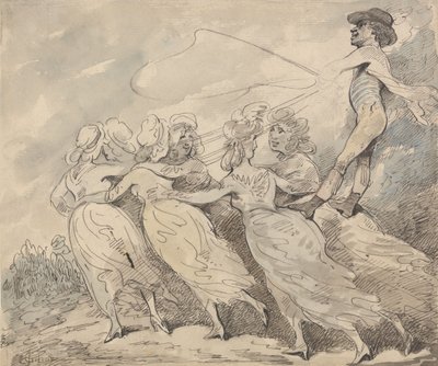 Un homme conduisant un attelage composé de six filles - Thomas Rowlandson