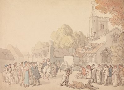 Une scène de village devant une église - Thomas Rowlandson