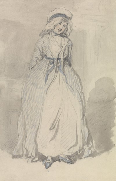 Une jeune femme en robe rayée bleue - Thomas Rowlandson