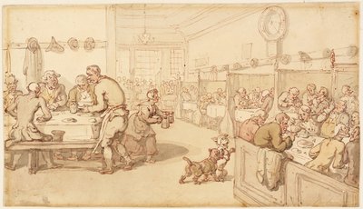 At an Old English Eating House (plume et encre rouge avec pinceau et aquarelle sur graphite, sur papier vélin crème) - Thomas Rowlandson