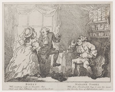 Frontispice de Bozzy et Madame Piozzi, Bozzy et Piozzi par Peter Pindar, 1780-86 - Thomas Rowlandson