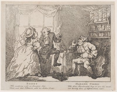 Frontispice de Bozzy et Madame Piozzi, Bozzy et Piozzi par Peter Pindar, 1780-86 - Thomas Rowlandson