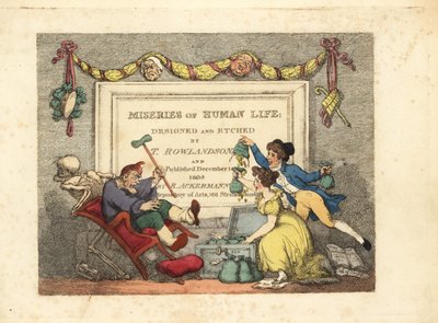 Page de titre calligraphique avec vignette du squelette de la mort - Thomas Rowlandson