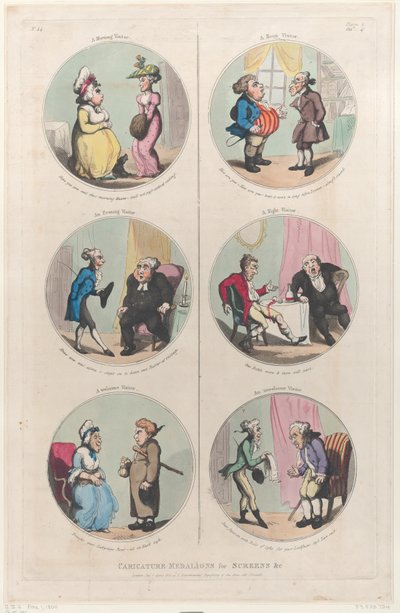 Médaillons de caricature pour écrans &c: Un visiteur du matin, Un visiteur du soir - Thomas Rowlandson