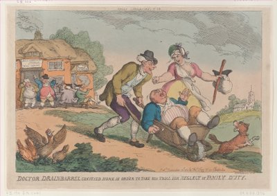 Le docteur Drainbarrel ramené chez lui pour être jugé pour négligence, 30 novembre 1810 - Thomas Rowlandson