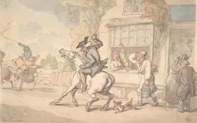Dr. Syntax avec un cheval récalcitrant devant une auberge, XVIIIe-XIXe siècle - Thomas Rowlandson