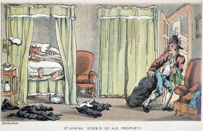 Cambriolage de la maison du docteur Syntax pendant son sommeil - dans « Les trois tours du docteur Syntax : à la recherche du pittoresque, de la consolation et d