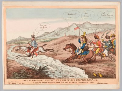 Les manières anglaises et la prudence française ou les dragons français arrêtés par le saut de Belvoir, septembre 1811 - Thomas Rowlandson