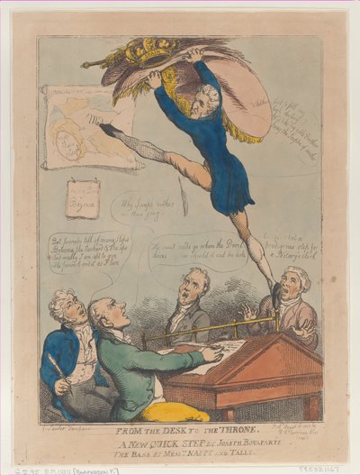 Du bureau au trône, une nouvelle marche rapide par Joseph Bonaparte, le bassiste M..., 18 août 1808 - Thomas Rowlandson