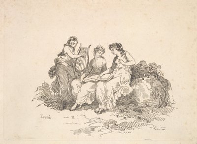 Harmonie - Deux nymphes chantant, une autre jouant de la lyre - Thomas Rowlandson