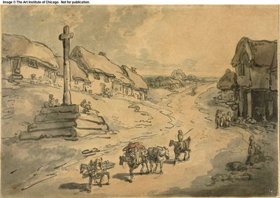 Paysage avec croix de chemin et cottages - Thomas Rowlandson