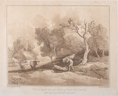 Paysage avec une figure portant un fagot de branches, un taillis derrière, deux vaches, 21 mai 1789 - Thomas Rowlandson