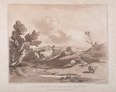 Paysage avec une Figure Gardant du Bétail et un Berger se Reposant - Thomas Rowlandson