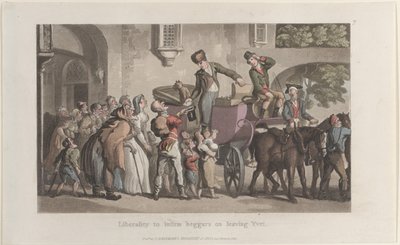 Générosité envers les mendiants infirmes en quittant Yrvi, du Journal des Voyages Sentimentaux - Thomas Rowlandson