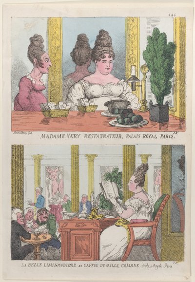 Madame Very Restaurateur, Palais Royal Paris et La Belle Liminaudiere au Café De Mille..., 1814 - Thomas Rowlandson