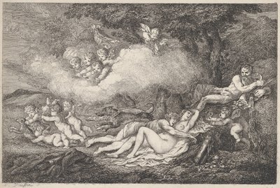 Mars et Vénus endormie avec des putti - Thomas Rowlandson