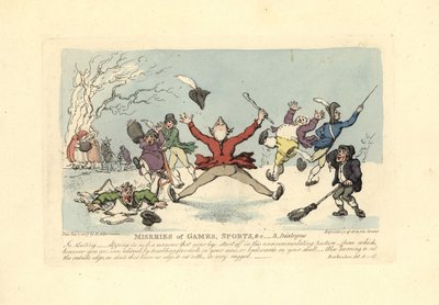 Hommes tombant en patins à glace, un autre tombant à travers la glace, etc. - Thomas Rowlandson