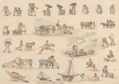 Ensemble de seize : Contours de figures et paysages - Thomas Rowlandson