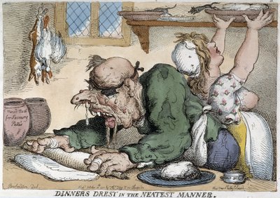 Homme malade préparant le repas - Dessin de Rowlandson - Thomas Rowlandson