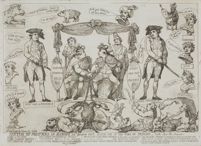 Aperçu de la situation politique en Europe, 24 janvier 1786 – Anniversaire du roi de Prusse - Thomas Rowlandson