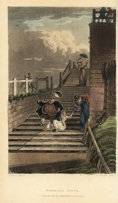 Les marches de la terrasse : les touristes dévalent les escaliers de Cliff Terrace - Thomas Rowlandson