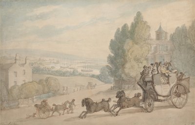 La diligence reliant Canterbury à Douvres passe devant le château de Vanbrugh - Thomas Rowlandson