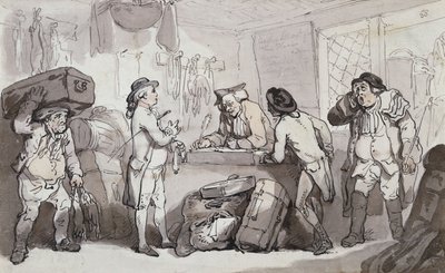 Le bureau de réservation des voitures : Thomas Rowlandson et Henry Wigstead réservant leur passage - Thomas Rowlandson