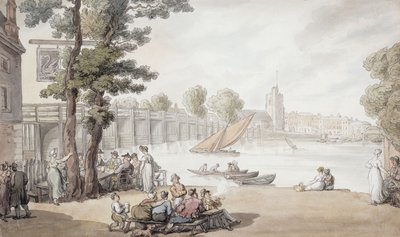 Le Vieux Swan Inn, avec une vue du pont de Putney au-delà - Thomas Rowlandson