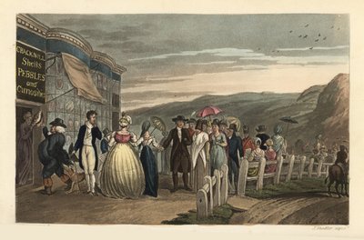 La Promenade : touristes à la mode se promenant devant Cracknill Shells, Pebbles and Curiosities Shop - Thomas Rowlandson