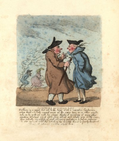 Deux hommes de la Régence arrêtés pour parler dans un vent glacial - Thomas Rowlandson