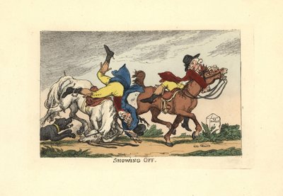 Deux hommes tombant de leurs chevaux après avoir fait les malins - Thomas Rowlandson